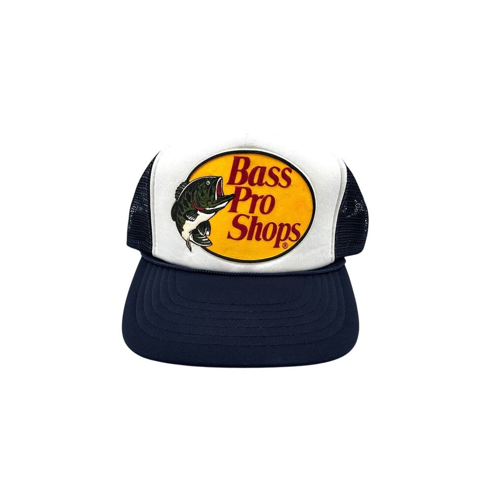 Vintage Bass Pro Shops Blue SnapBack Trucker Fishing Logo Baseball Mesh Cap Hat